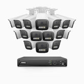 HZ804 - 4K 16 Channel 16 Cameras PoE Security System, 4X Optical Zoom, 2.8 - 12 MM Motorized Varifocal Lens, Smart Dual Light Night Vision, Motion Detection 2.0, Built-in Microphone, Siren & Strobe Alarm, Upgraded Version